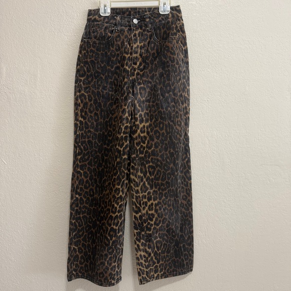 Dazy Denim - DAZY Women's Leopard Print Wide Leg Jeans Size S